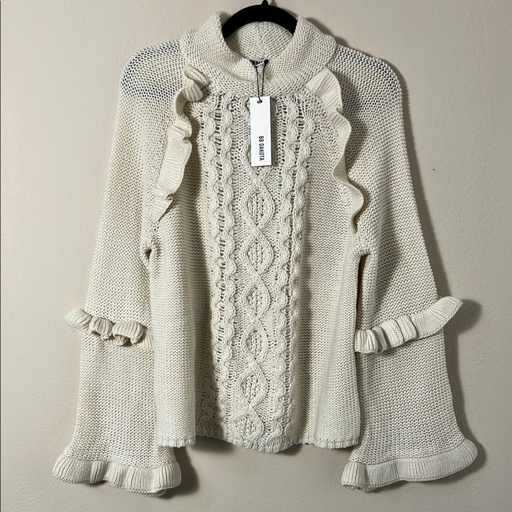 BB Dakota Ruffle Wide Sleeve Knitted Sweater Size S